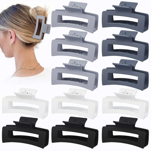 12 Pcs Medium Hair Clips for Women, 3.5 Inch Square Claw Clips, Colorful Hair Claw Clips for Thick and Thin Hair, Bulk Hair Accessories for Women and Girls- Grey - color: Grey