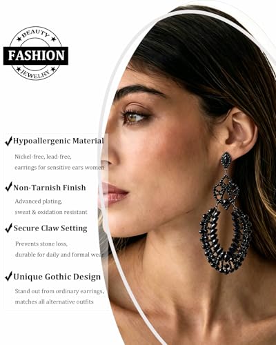 Large Black Rhinestone Earrings for Women Prom Chandelier Drop Statement Earrings Costume Jewelry - color: A-Black
