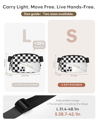 Pritent Fanny Packs for Women Cross Body Bag Waterproof Belt Bag with Adjustable Strap and Zipper Back Pocket Small Crossbody Bags Fashion Waist Packs for Workout Travelling(Checkered Black) - color: Checkered Black, size: Small
