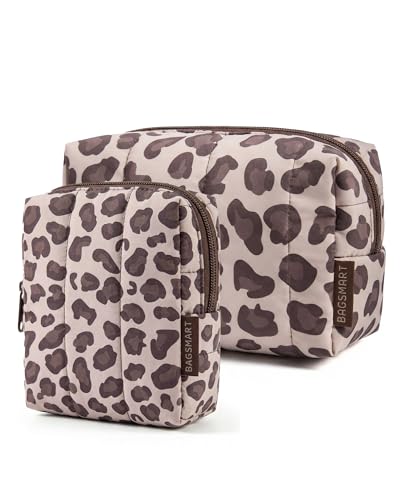 BAGSMART Makeup Bag Duo Set, Puffy Padded Travel Cosmetic Organizer with Slip-in Pockets, Large Toiletry Bag & Small Purse Pouch, Travel Essentials for Women, Leopard - color: 17-Leopard