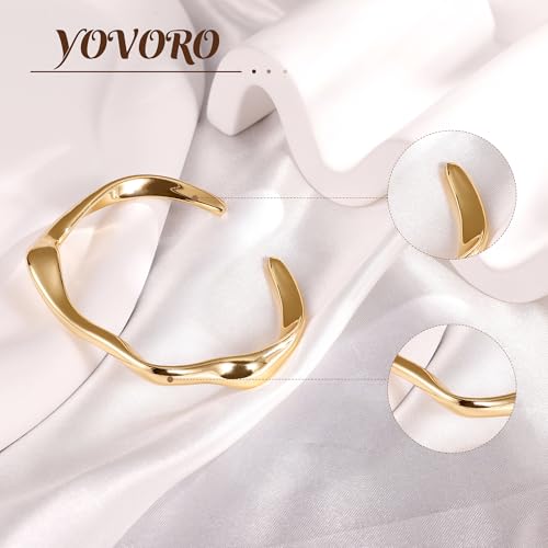 18K Gold Plated Cuff Bracelets for Women Open Adjustable Gold Cuff Bangle Bracelets Thick Hammered Wrist Cuff Bracelets Thin Minimalist Gold Cuff Bracelet - style: 18K Gold-A
