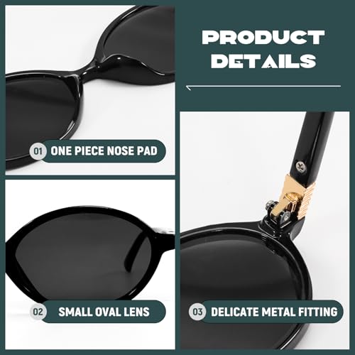 BOTEN Retro Oval Sunglasses for Women Men Small 90s Sun Glasses Trendy Round Shades Cute Designer Sunnies - color: Black Frame - Grey Lens