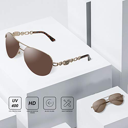 FONHCOO Aviator Sunglasses for Women Men Metal Frame UV400 Mirrored Sunglasses - color: Brown