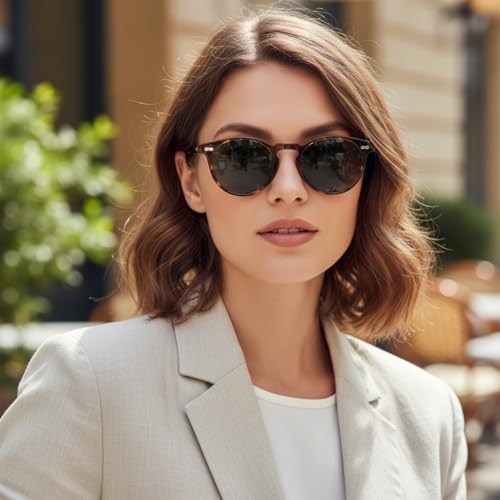 CARFIA Polarized Sunglasses for Women: Acetate Frame, Small/Medium Size, UV400 Protection - Anti Glare CA5288 - color: 7. Tortoise Frame Grey Lens