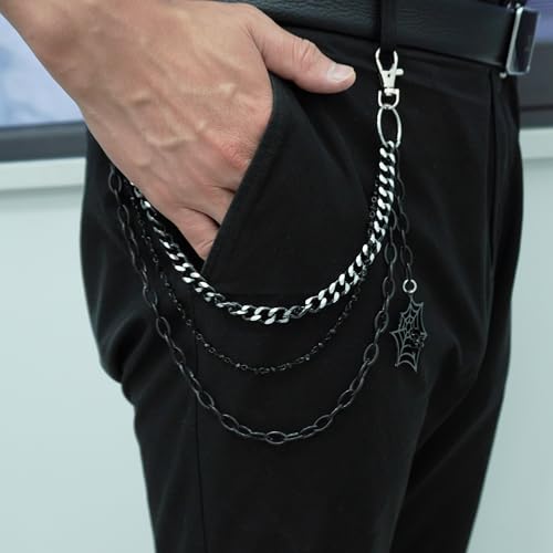 Layered Pants Chain keychain for Women Men Punk Wallet Chains Hiphop Jeans Keychain Halloween Jewelry - style: F-black layered chain