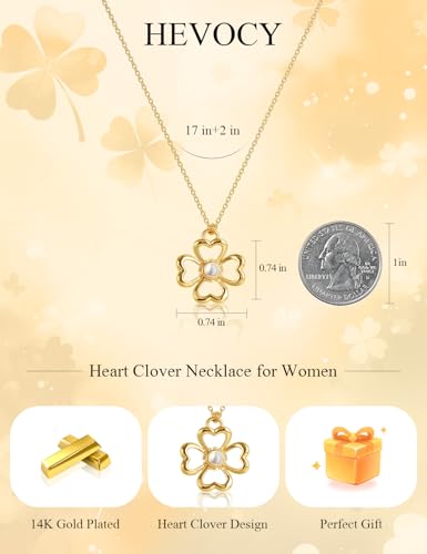 Opal Pendant Necklace for Women - Dainty 14k Gold Plated Jewelry Necklaces, Perfect Valentine's Day/Mother's Day Gift for Her, Mom, Girlfriend, Daughter - color: Heart Clover-GD