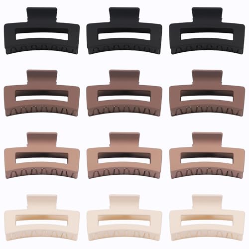 12 Pcs Medium Hair Clips for Women, 3.5 Inch Square Claw Clips, Colorful Hair Claw Clips for Thick and Thin Hair, Bulk Hair Accessories for Women and Girls- Brown - color: Brown
