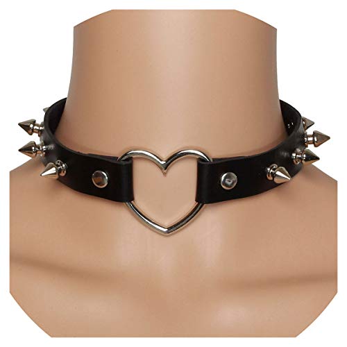 Eigso Vintage Punk Goth Studded Rivet Pu Leather Collar Choker Necklace with Spikes Adjustable - color: A-Black