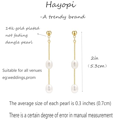 Hayopi Pearl Earrings for Women - Dainty Gold Dangle Drop Earrings, 14k Gold Plated Cute Bow Design, Hypoallergenic Pearl Studs, Wedding Jewelry Gifts - color: GOLD-2 dangle pearl earrings