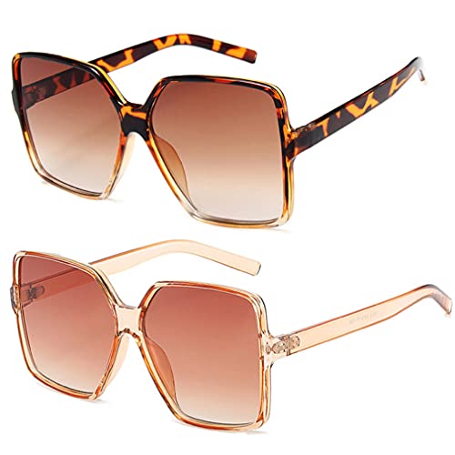 Dollger Oversized Square Sunglasses for Women Big Large Wide Fashion Shades for Men UV Protection Unisex - color: Brown+brown Leopard
