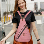 KL928 Canvas Sling Bag - Small Crossbody Backpack Shoulder Casual Daypack Rucksack for Men Women(Large Version, Rust Red) - color: Canvas-rust Red