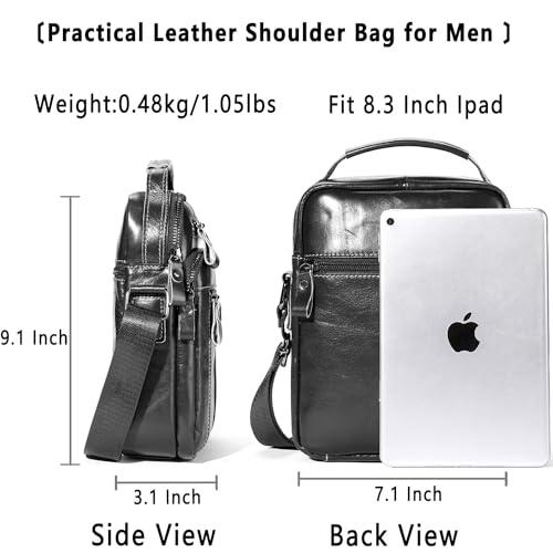 Leather Crossbody Bags for Men Casual Shoulder Bag Travel Messenger Bag Vintage Handbag Multi Pocket Satchel - color: Black