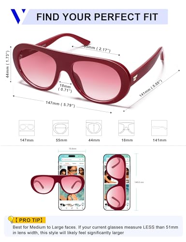VANLINKER Oversized Retro Aviator Sunglasses for Women Men Chic 70s Vintage Style Trendy 2026 Chunky Sun Glasses VL9865 - color: C7-red