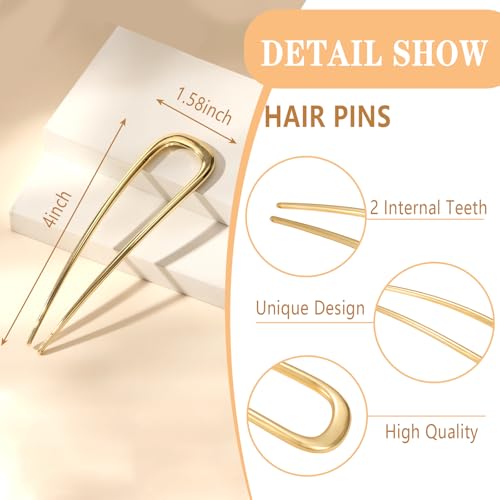 6 PCS Metal French Hair Pin for Women, Large Styling Pins for Thin Thick Hair, Hair Pin for Buns, French Twist Pin Wavy U Shaped - color: Metal