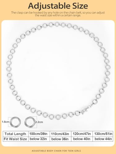 FIORETTO Chain Belt for Women Metal Waist Chain Fashion Multilayer Chain Belts for Dress - color: Electroplate Circle-silver, size: Fit Waist up to 32"