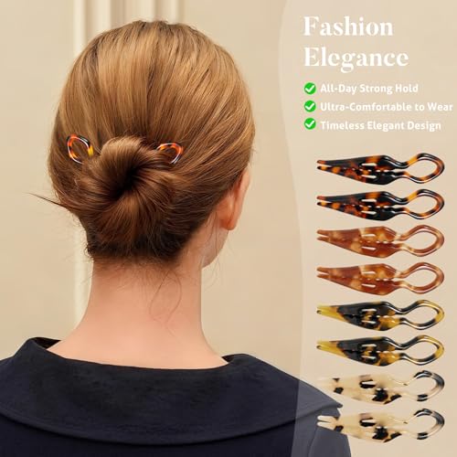 8Pack Prestige Hair Pins for Women, 2.75” Small French Hair Pin for Updos Chignons & Buns, Curved Shape for Better Head Fit Hair Accessories, Serrated Anti-Slip Design, Styling for All Hair Types - color: Tortoise Shell-B