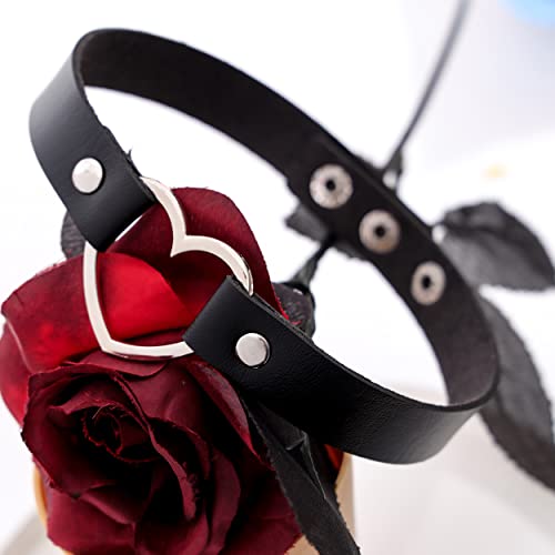 Eigso Vintage Punk Goth Studded Rivet Pu Leather Collar Choker Necklace with Spikes Adjustable - color: I-Black