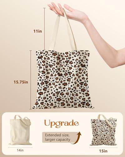 Miss Adola Canvas Tote Bag with Zipper – Cute Canvas Bags for Women Aesthetic Design Reusable Totes for Shopping Work Travel - style: Leopard Print