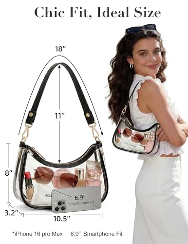 Small Shoulder Bags for Women, mini Purse Vegan Leather Shoulder Bag, Cute Retro Hobo Handbag - color: Clear Black