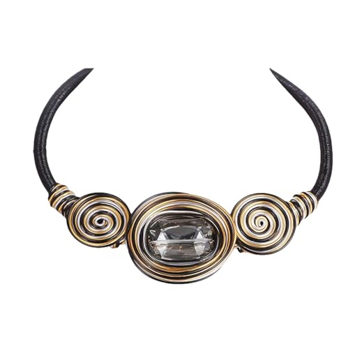 Chunky African Costume Necklace for Women - Colorful Ethnic Boho Bib Collar Choker,Tribal Wire Wrapped Big Stone Crystal Statement Handmade Jewelry - color: gold black