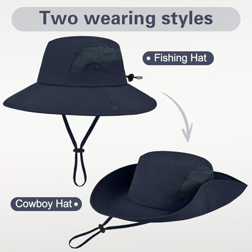Sun Hat for Men Women UV Protection Wide Brim Fishing Hats Breathable UPF 50+ Boonie Bucket Hats Beach Safari Hiking Garden - color: 1 Pack Navy-1