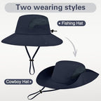 Sun Hat for Men Women UV Protection Wide Brim Fishing Hats Breathable UPF 50+ Boonie Bucket Hats Beach Safari Hiking Garden - color: 1 Pack Navy-1