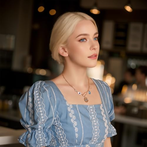 ORIGENCE Sun Heart Necklace for Women 18K Gold Plated Heart Pendant Necklace Chunky Chain Choker Necklaces Hip Hop Charm Necklaces Trendy Unisex Jewelry - style: 5Charm-Gold