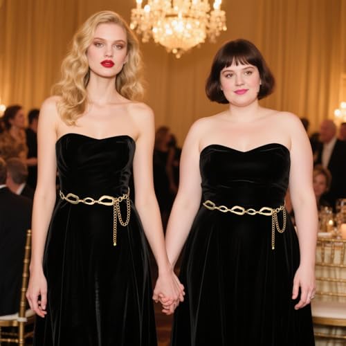 LIMHOO Women's Metal Waist Chain Belts Gold Silver Link Belt for Dresses - color: Square Gold, size: L: Length 135cm/53.1in