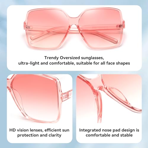 Dollger Oversized Square Sunglasses for Women Big Large Wide Fashion Shades for Men UV Protection Unisex - color: D: Pink