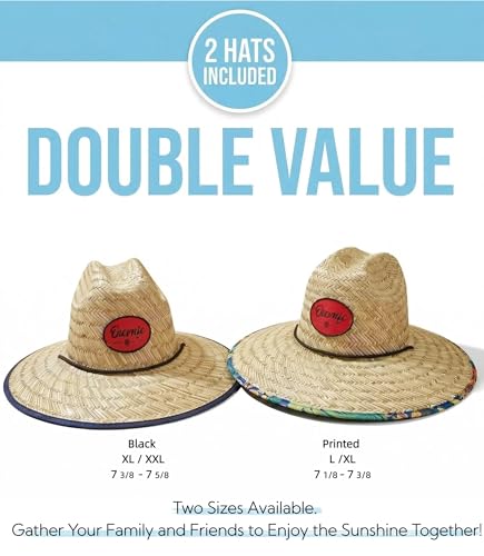 2 Pack Unisex Lifeguard Hat with Wide Brim-Lightweight & Breathable Beach Hat for Sun Protection,Straw Sun Hat for Gardening - color: Black/Monstera