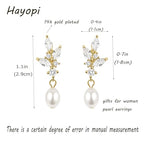 Hayopi Pearl Earrings for Women - Dainty Gold Dangle Drop Earrings, 14k Gold Plated Cute Bow Design, Hypoallergenic Pearl Studs, Wedding Jewelry Gifts - color: Mayan CZ earrings
