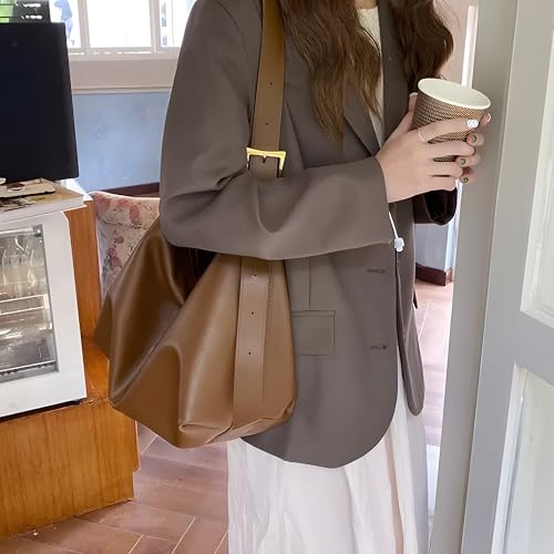 Hobo Bags for Women Leather,Foldable Slouchy Shoulder Purse Crossbody Handbag,Soft Vegan Brown Tote Casual Everyday Handbags - color: Wy22-c