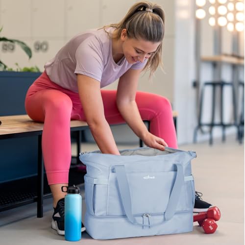 ETRONIK Gym Bag for Women, Personal Item Travel Bag with Shoes Compartment, Weekender Overnight Duffel Bag with Wet Pocket, Carry On Bag for Women, Travel, Gym, Weekend - color: Blue, size: Medium