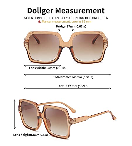 Dollger Oversized Square Sunglasses for Women Big Large Wide Fashion Shades for Men UV Protection Unisex - color: Square Style2:transparent Brown