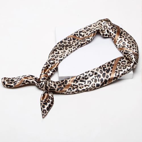 IZUS Women Fashion Leopard-Head-Scarf 35 inch-Large-Square Hair-Scarves Silk-Satin-Like Neck-Bandana Sleeping-Head-Wraps - color: Leopard-light Khaki