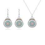 Handmade Teardrop Turquoise Earrings Necklace Set for Women Bohemia Tribal Antique Ethnic Style Earring Delicate Teardrop Gemstone Dangle Drop Statement Earrings Western Jewelry - color: Silver