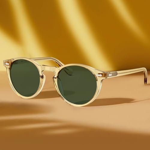 CARFIA Polarized Sunglasses for Women: Acetate Frame, Small/Medium Size, UV400 Protection - Anti Glare CA5288 - color: 4. Grey Green Lens