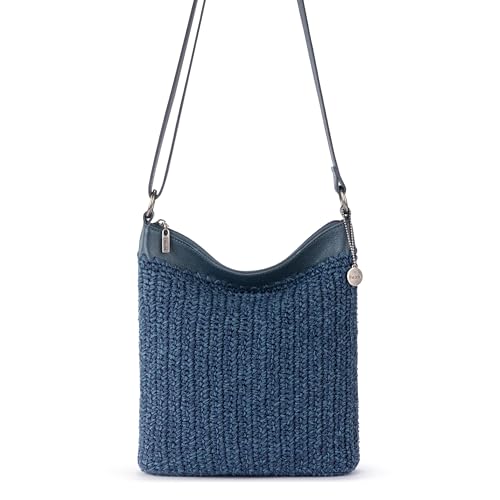 The Sak Lucia Crossbody Bag in Crochet, Convertible Purse with Adjustable Shoulder Strap - color: Denim Tonal Straw