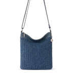 The Sak Lucia Crossbody Bag in Crochet, Convertible Purse with Adjustable Shoulder Strap - color: Denim Tonal Straw