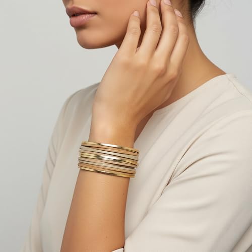 Edoneery Leather Wrap Bracelet for Women, Boho Handmade Multi-Layer Cuff with Crystal Beads Heart, Stackable Bangle Western Jewelry Gift - style: Leather(Gold)