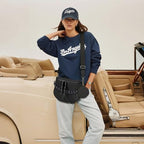 Crossbody Bags for Women, Large Vegan Leather Trendy Bum Bag - color: Black+glossy Black Chain