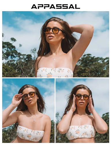 Appassal Small Retro Square Sunglasses for Women Mens Rectangle Sunnies AP3680 - color: Black/Night Yellow