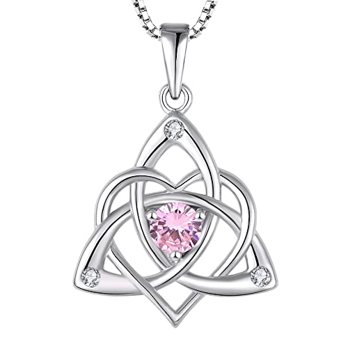 STARCHENIE Celtic Knot Necklace for Women 925 Sterling Silver Trinity Love Knot Pendant Birthstones Jewelry - color: 10-pink tourmaline-Oct