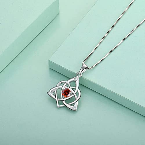 STARCHENIE Celtic Knot Necklace for Women 925 Sterling Silver Trinity Love Knot Pendant Birthstones Jewelry - color: 1-garnet-Jan
