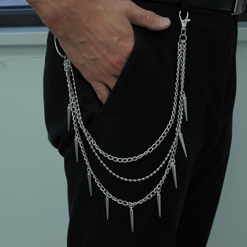 Layered Pants Chain keychain for Women Men Punk Wallet Chains Hiphop Jeans Keychain Halloween Jewelry - style: D-bullet chain1