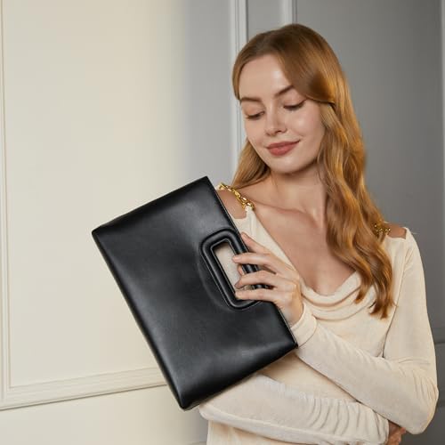 Top Handle Clutch Handbags for Women, Evening Handbag Shoulder Crossbody Purse with Gold Chain - color: Pu Black