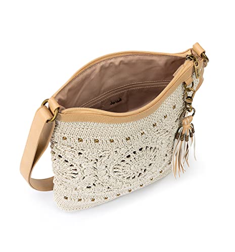 The Sak Lucia Crossbody Bag in Crochet, Convertible Purse with Adjustable Shoulder Strap - color: Natural Medallion