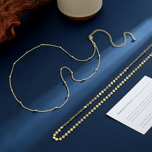 14K Gold Plated Waist Chain for Women Dainty 2Pcs Layered Belly Chain Beaded Pearl Body Chain Belt Set Waterproof Summer Beach Bikini Jewelry Accessories Adjustable Waist Beads Gift - style: 2Pcs Bead&Disc-GD