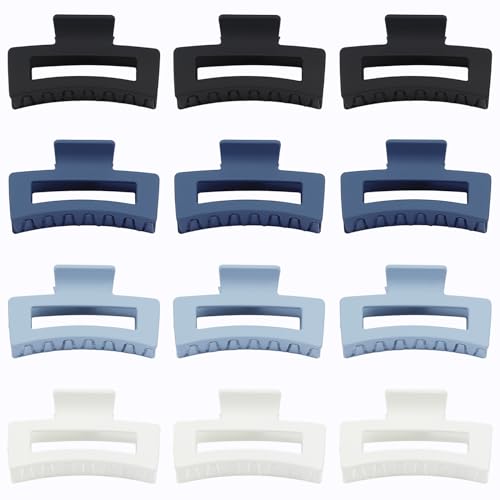Sisiaipu 12 Pcs Medium Hair Clips, 3.5 Inch Square Claw Clips for Thick and Thin Hair - Blue - color: Blue