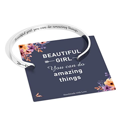 M MOOHAM Bracelets for Women Girls, Quote Mantra Bracelet Funny Inspirational Jewelry Gifts for Best Friend, Mom, Daughter, Son, Sister, Niece Birthday Mothers Day Present Come Gift Box - style: "Beautiful girl you can do amazing things